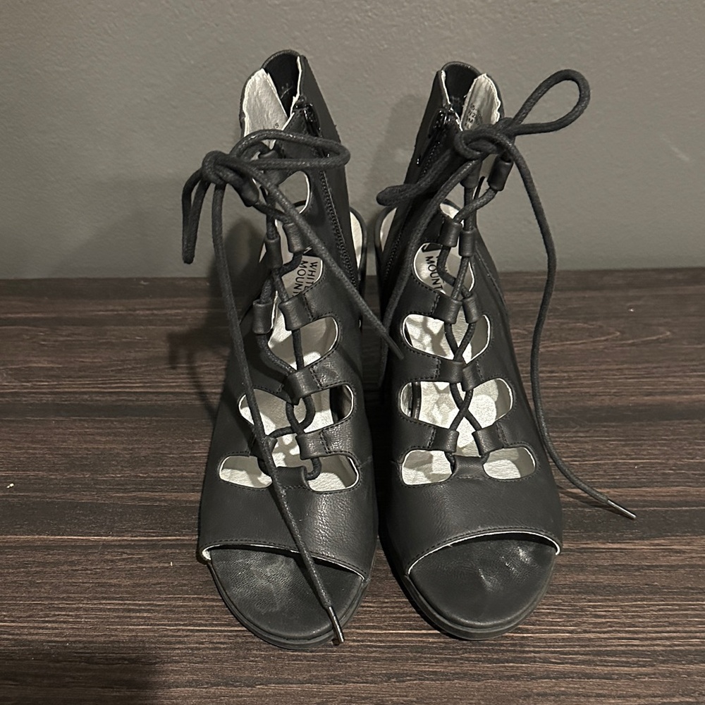 White Mountain Black Lace-Up Sandals